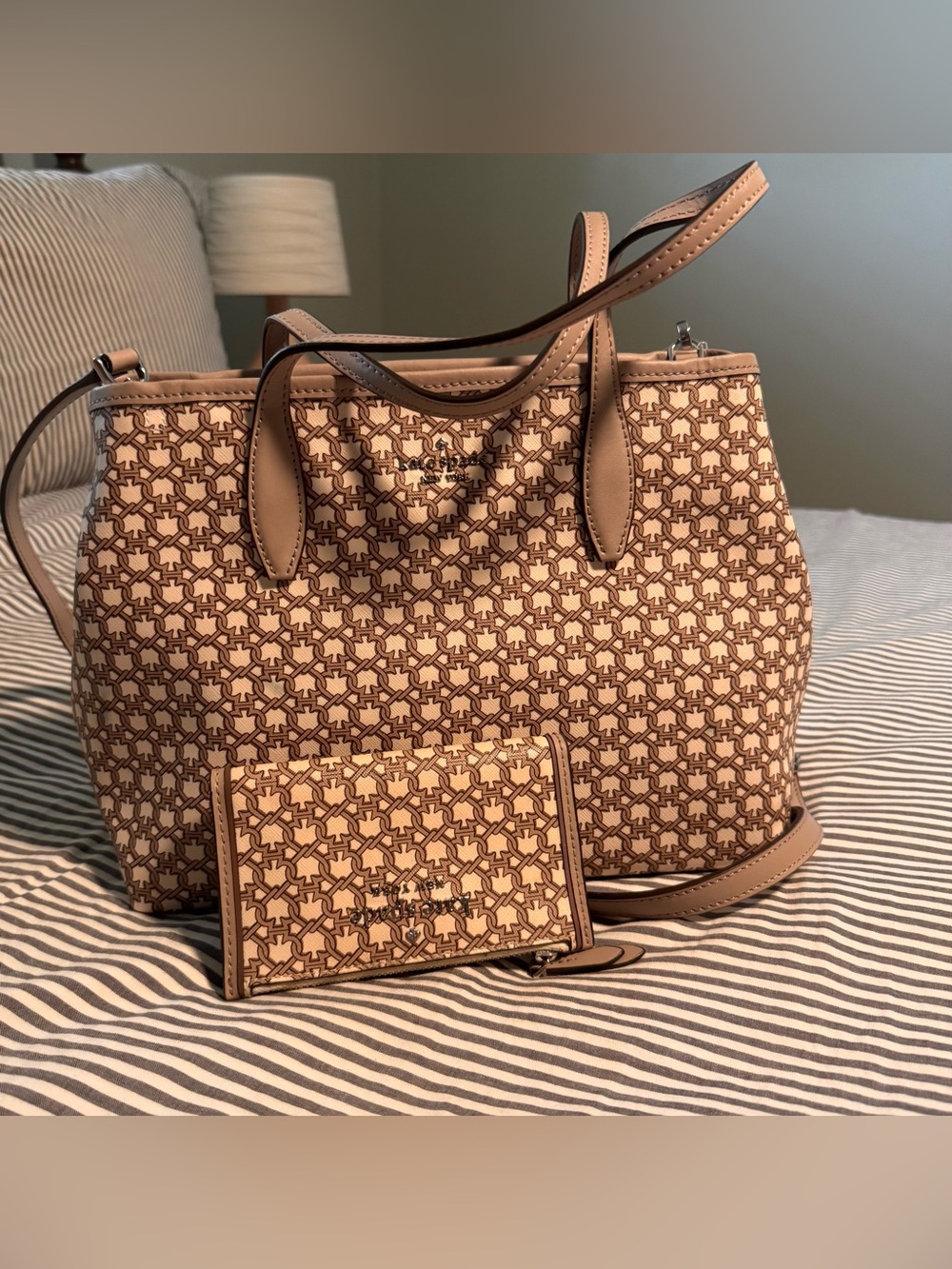 Kate Spade New York Spade Link Mini Tote Color-Taupe and cream